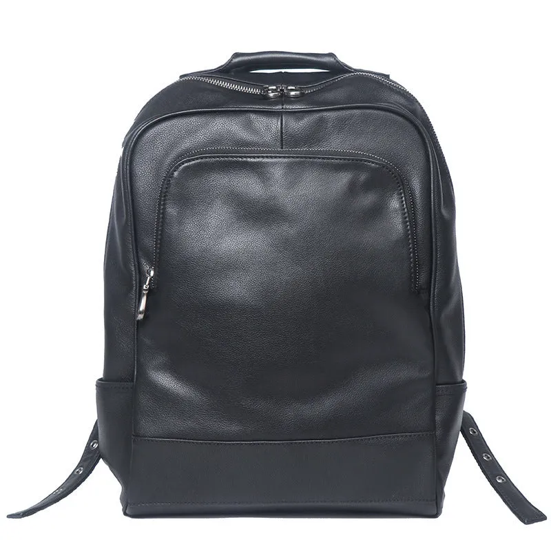 Men's leather handbag backpack in black first layer cowhide with multiple pockets and 30x12x42cm dimensions