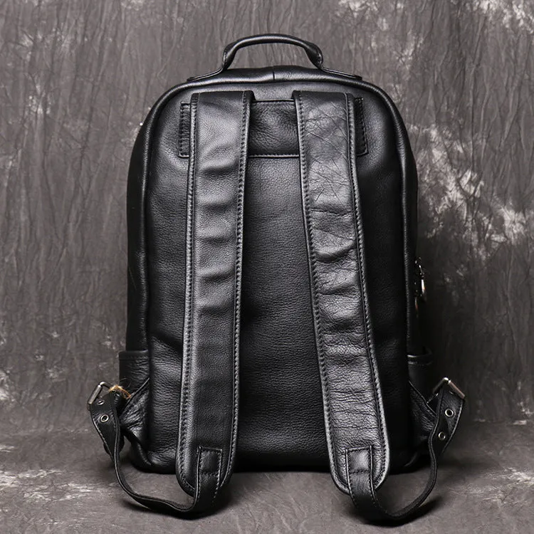 Men's leather handbag backpack in black first layer cowhide with multiple pockets and 30x12x42cm dimensions