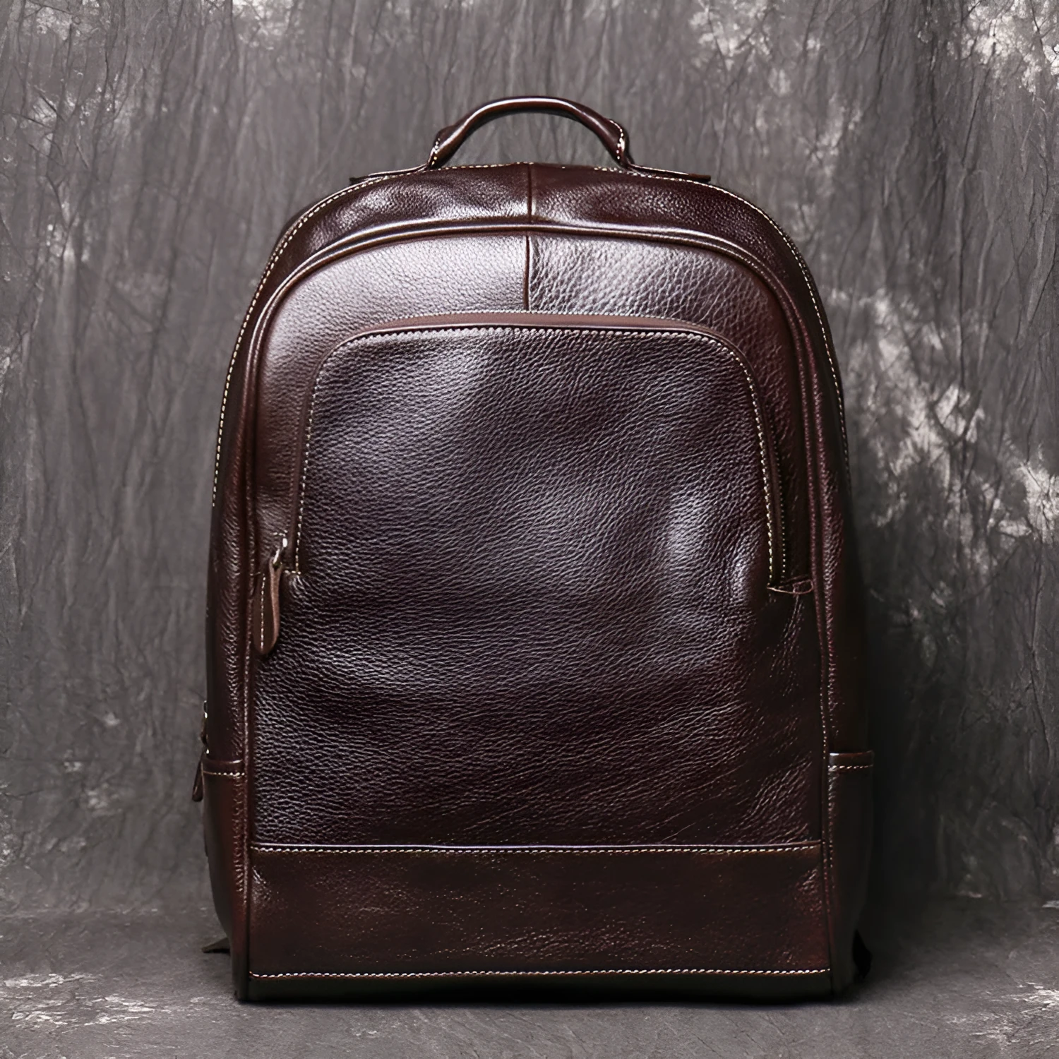Men's leather handbag backpack in black first layer cowhide with multiple pockets and 30x12x42cm dimensions