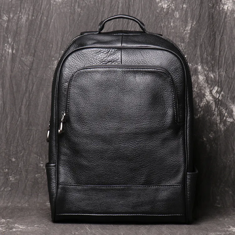 Men's leather handbag backpack in black first layer cowhide with multiple pockets and 30x12x42cm dimensions