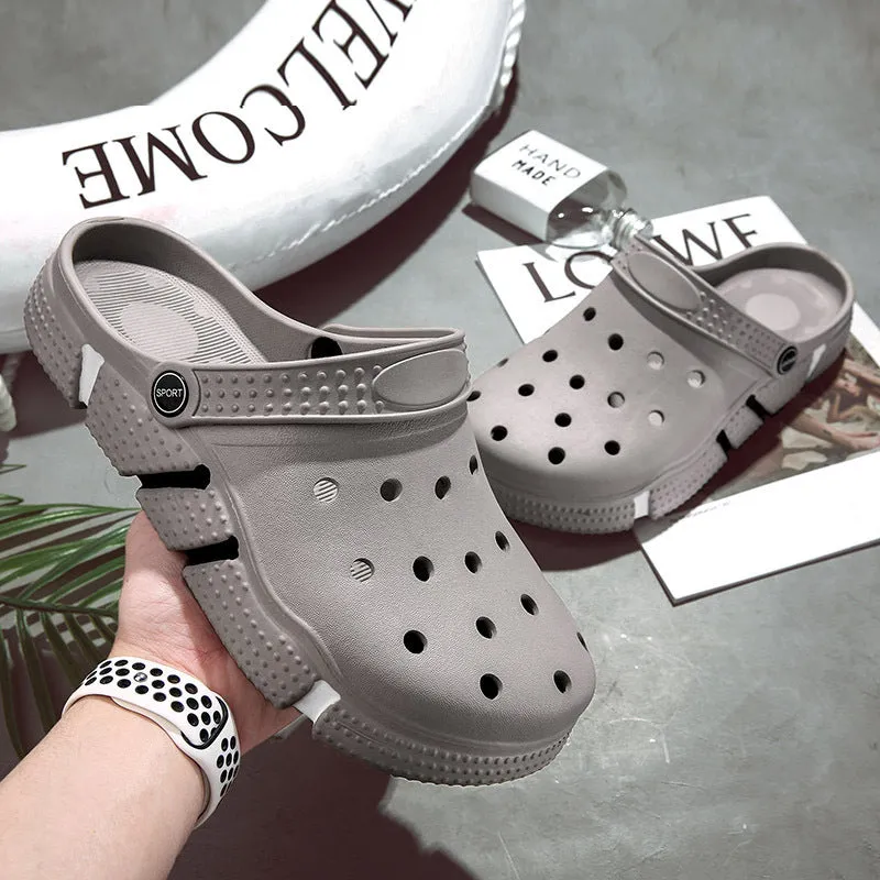 Trendy non-slip closed toe sandals for men in EVA with height increase, available in black, grey, green, purple, white