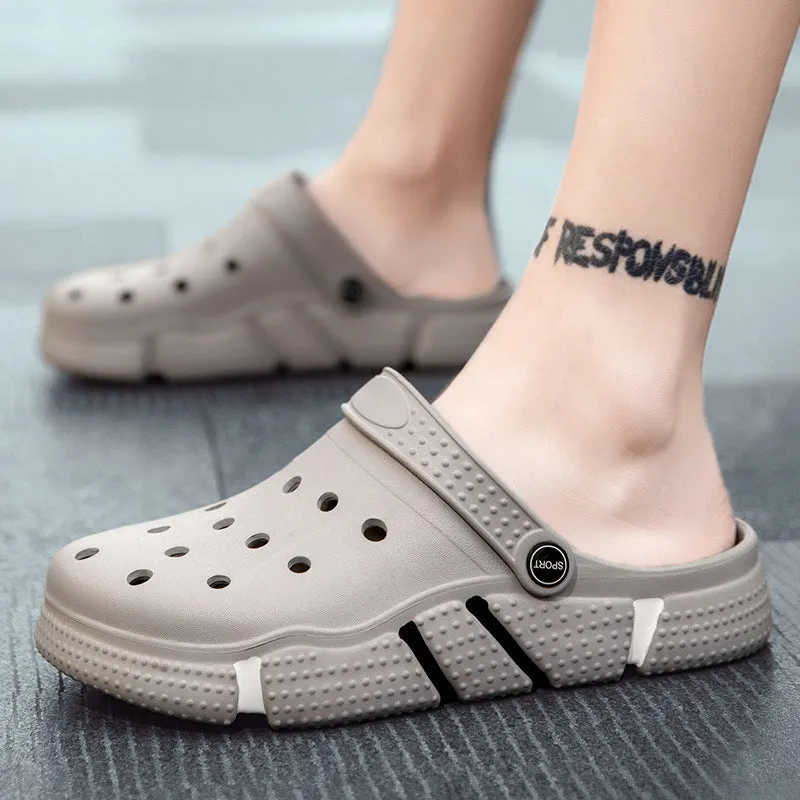 Trendy non-slip closed toe sandals for men in EVA with height increase, available in black, grey, green, purple, white