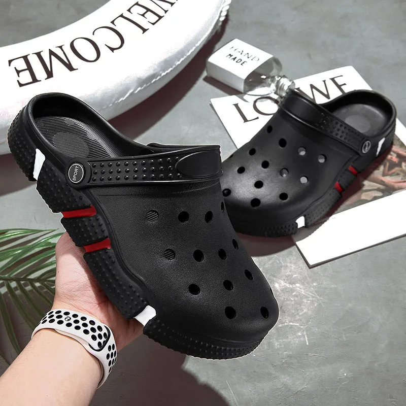 Trendy non-slip closed toe sandals for men in EVA with height increase, available in black, grey, green, purple, white