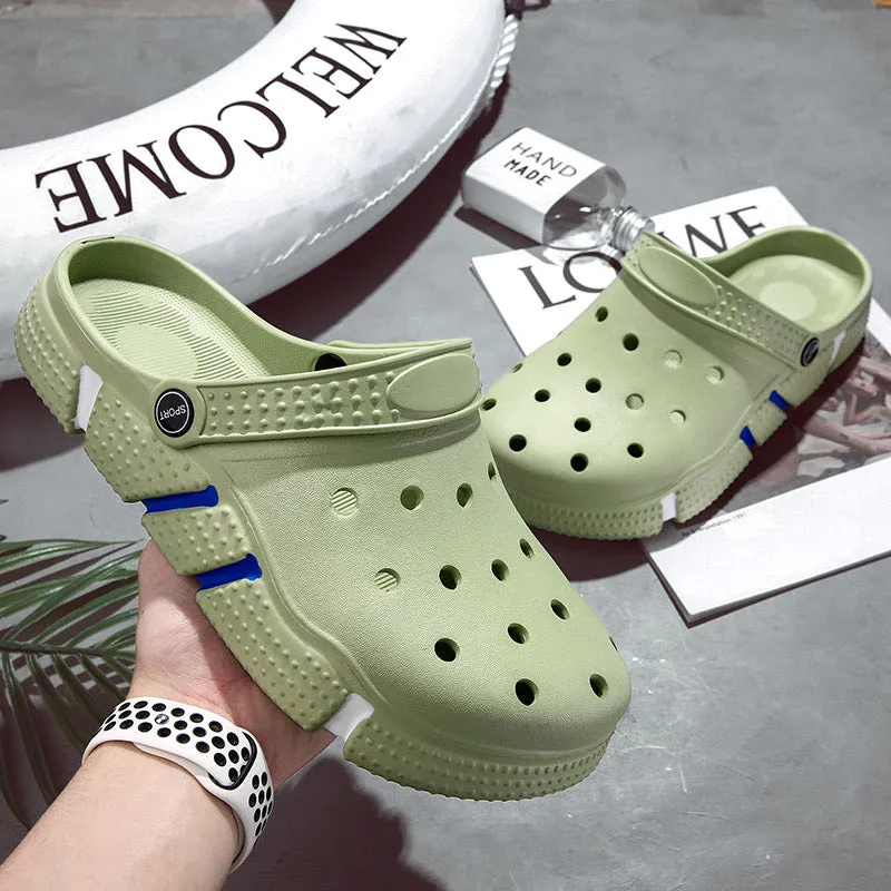 Trendy non-slip closed toe sandals for men in EVA with height increase, available in black, grey, green, purple, white