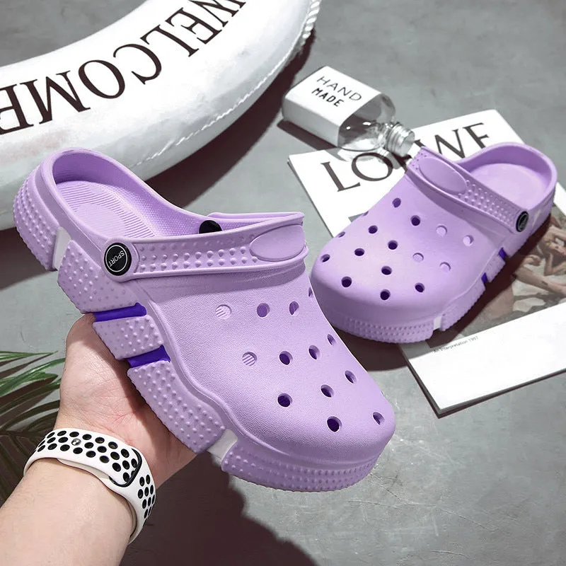 Trendy non-slip closed toe sandals for men in EVA with height increase, available in black, grey, green, purple, white