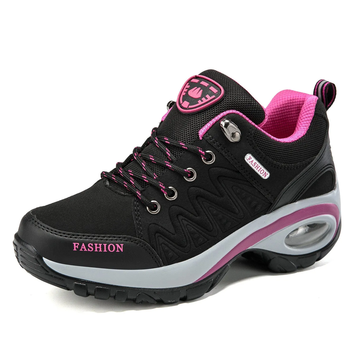 Non-slip waterproof hiking shoes with synthetic leather upper and mesh lining