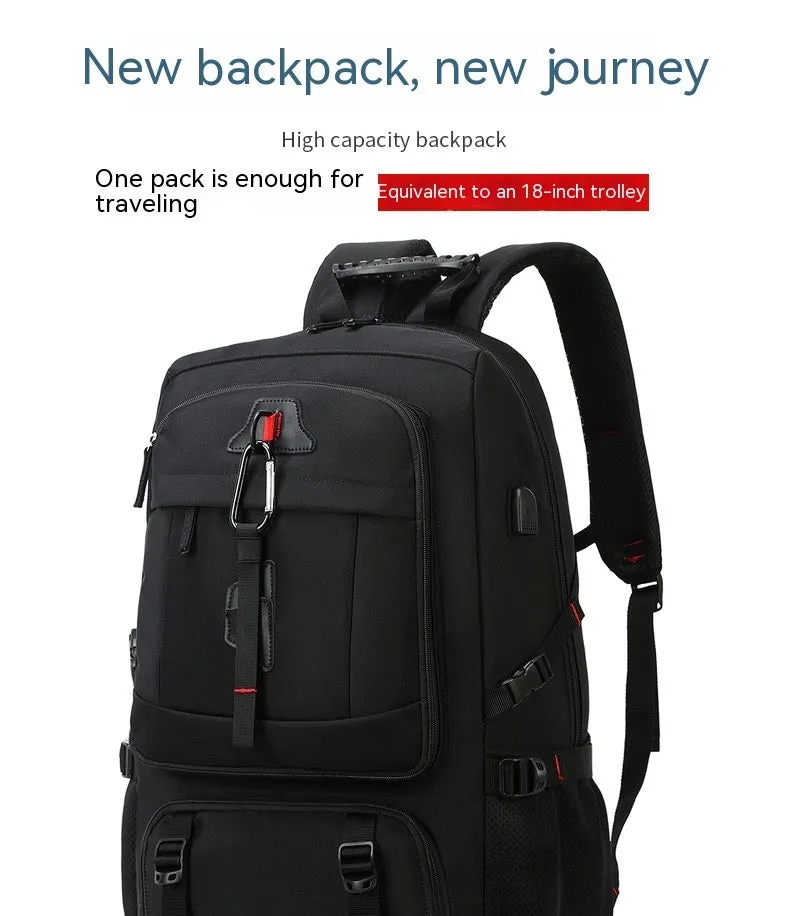 Large capacity business travel backpack in Oxford cloth with contrast stitching and curved shoulder strap, 55x20x35cm, black colour