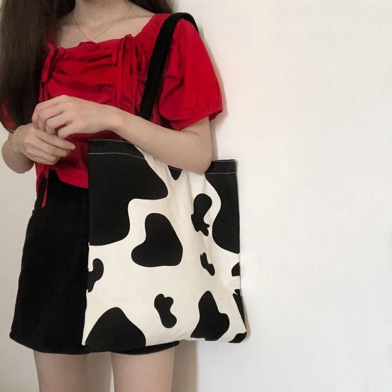 Canvas tote bag for women with printed urban simplicity pattern and zipper buckle closure
