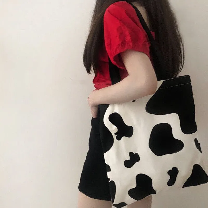 Canvas tote bag for women with printed urban simplicity pattern and zipper buckle closure