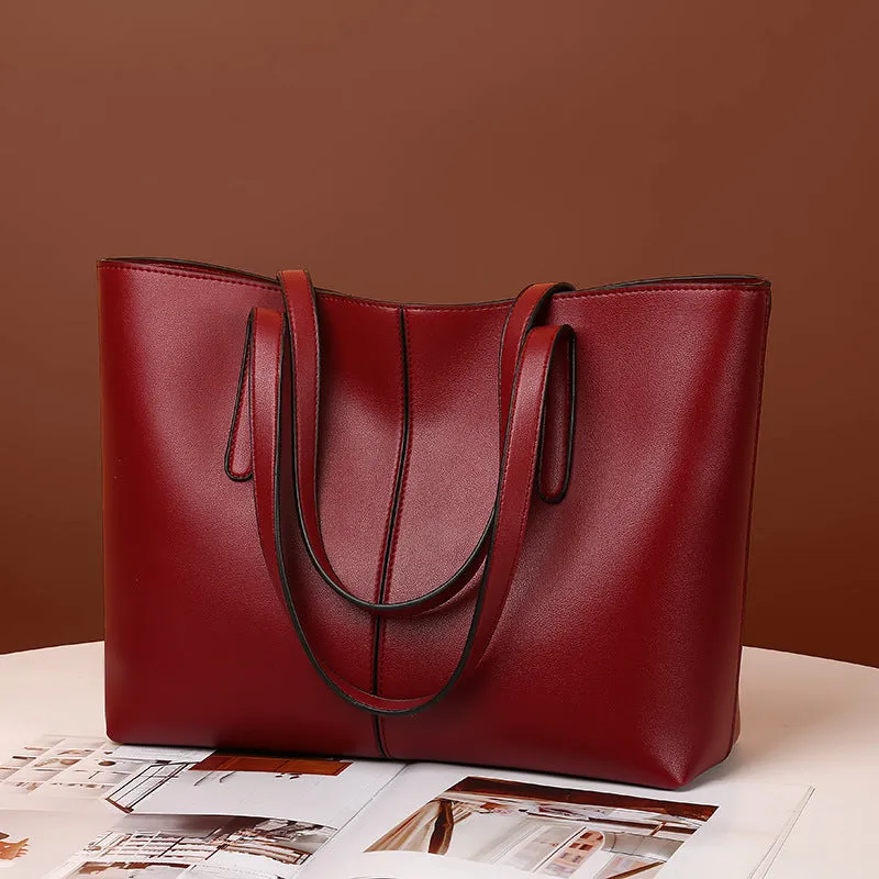 Simple Retro women's horizontal square PU shoulder bag with double straps in 1269 Black, 32x12x26cm