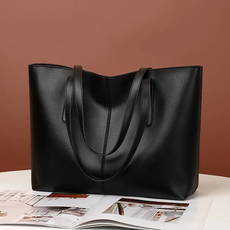 Simple Retro women's horizontal square PU shoulder bag with double straps in 1269 Black, 32x12x26cm
