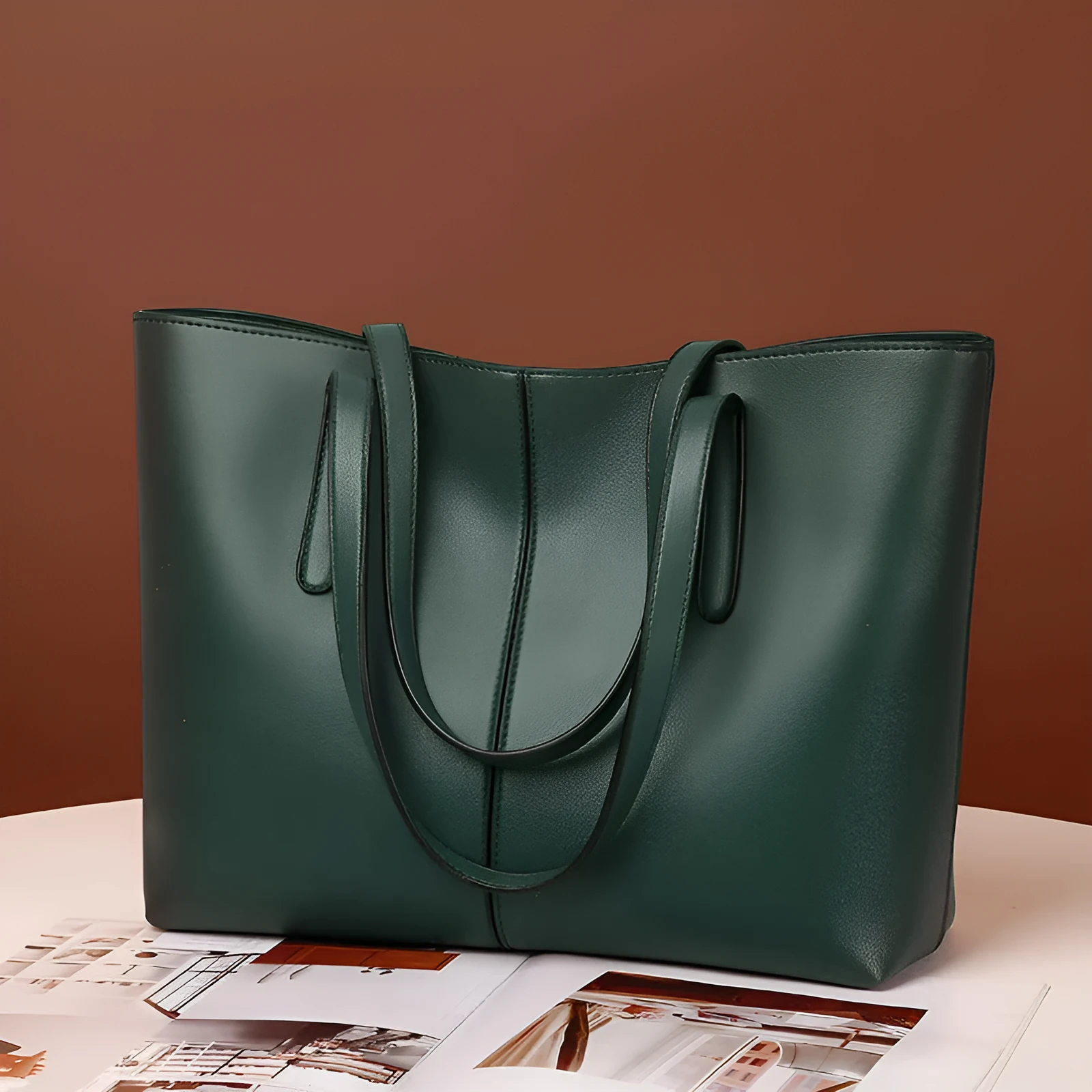 Simple Retro women's horizontal square PU shoulder bag with double straps in 1269 Black, 32x12x26cm