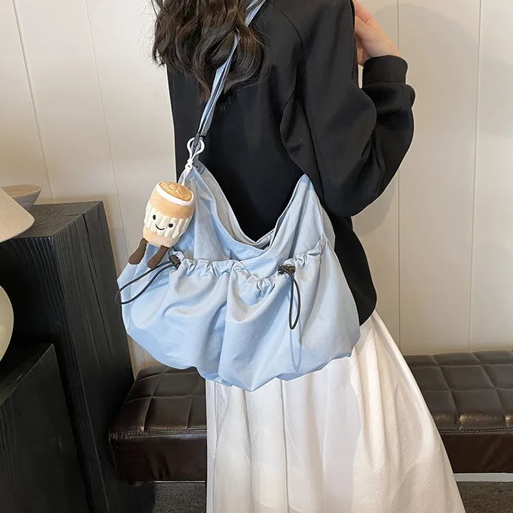 Ultra-light pleated crossbody student cloth bag in polyester with split pocket design