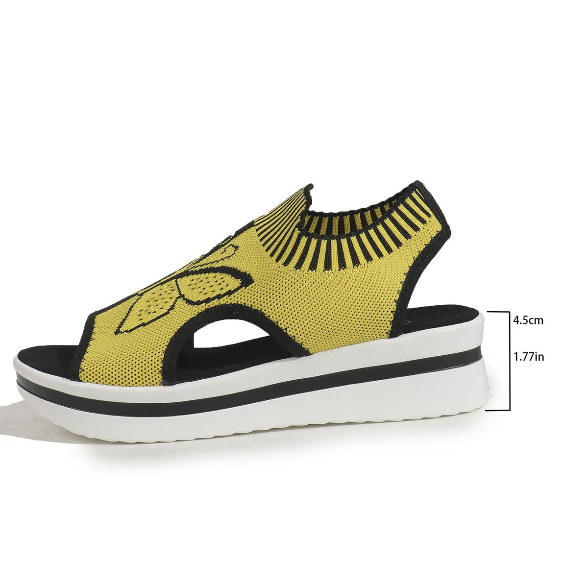 Summer butterfly print sports sandals for women with fabric upper and rubber sole in blue