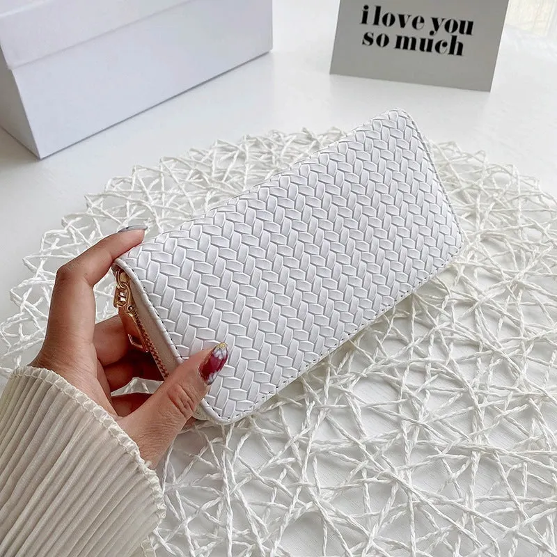 PU leather plaid clutch bag in Korean style, available in white, light gray, and black