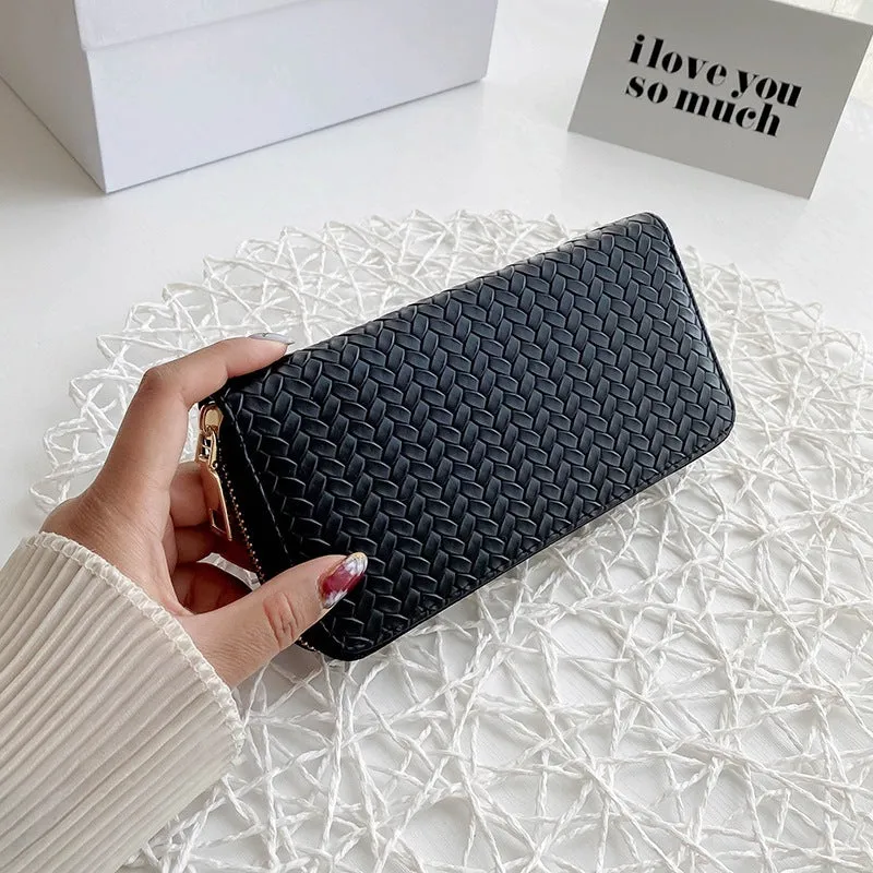 PU leather plaid clutch bag in Korean style, available in white, light gray, and black