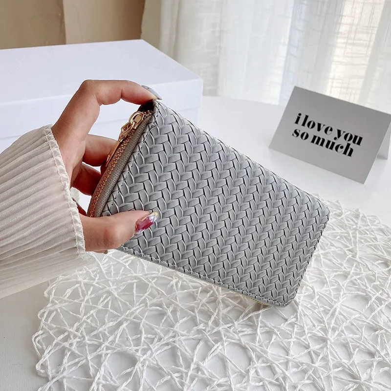 PU leather plaid clutch bag in Korean style, available in white, light gray, and black