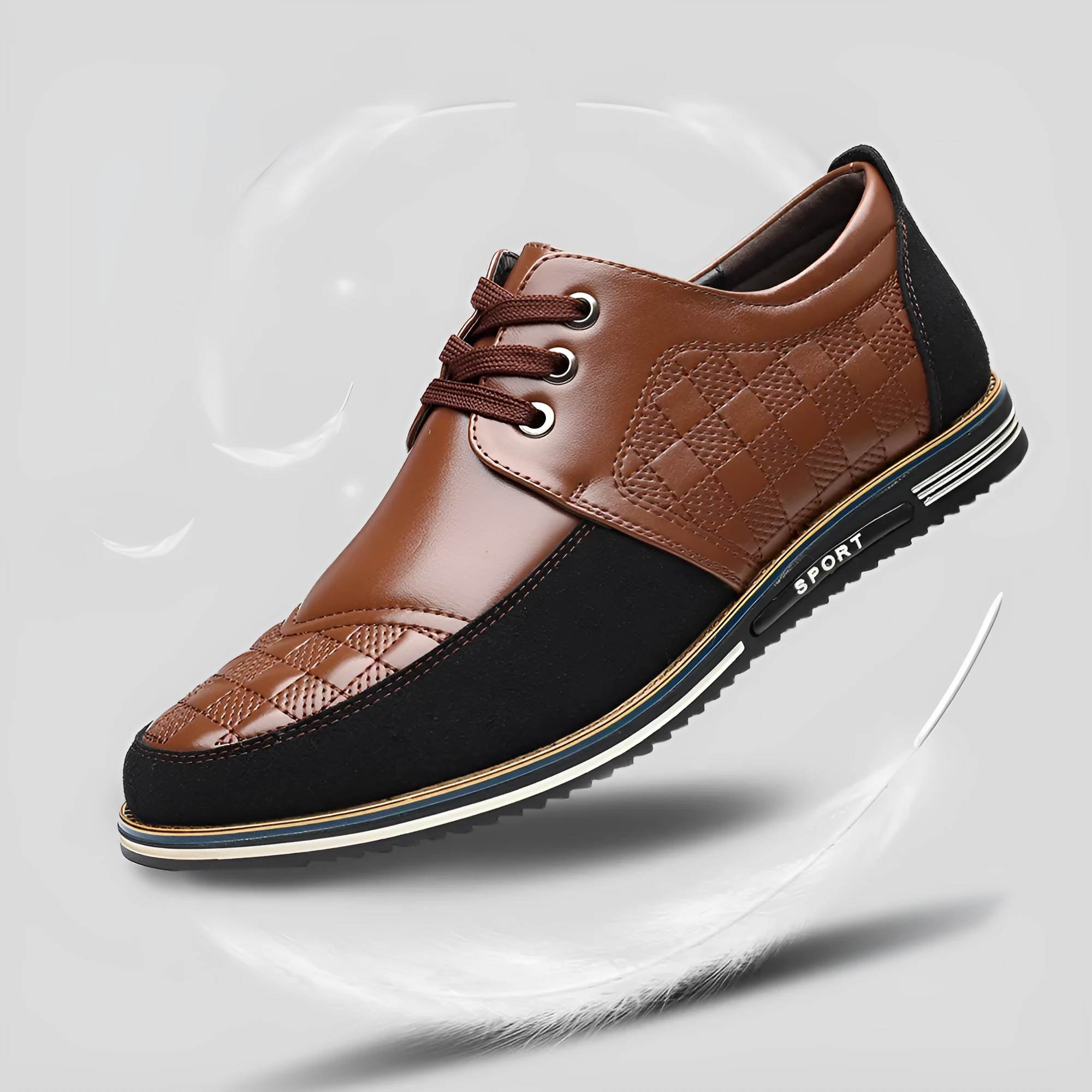 Men's casual hiking shoes with synthetic leather upper and lace-up front tie in black colour option