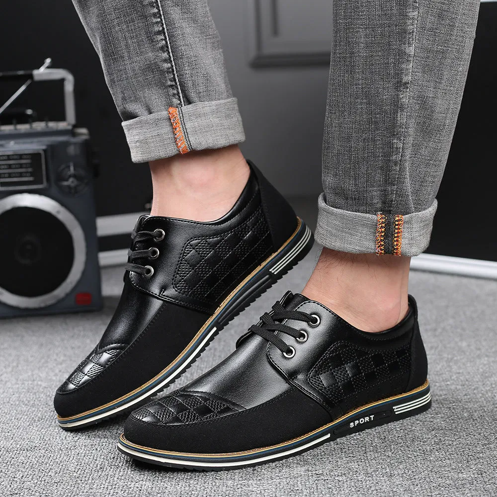 Men's casual hiking shoes with synthetic leather upper and lace-up front tie in black colour option