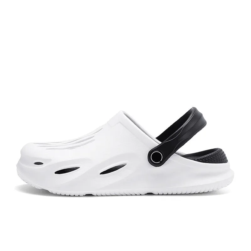 Men's beach sandals with soft-soled toe, artificial PU upper, rubber sole, back tie closure, black colour