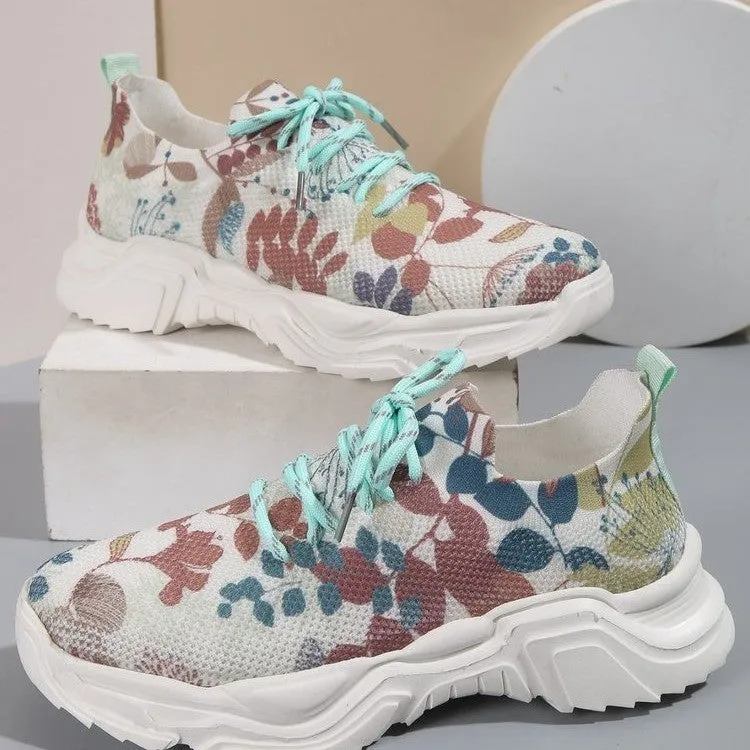 Flyknit casual slip-on running shoes with 3D printed flower design in multiple colours