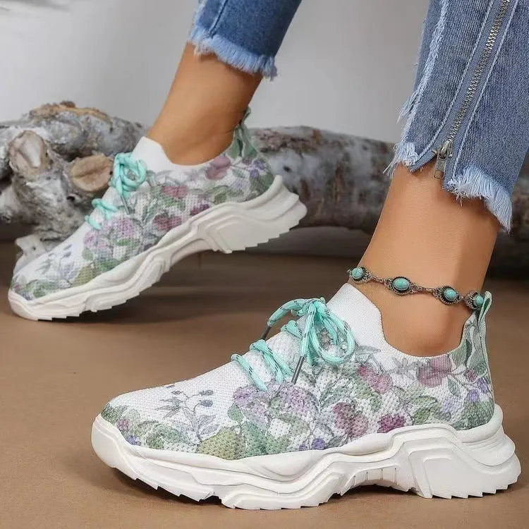 Flyknit casual slip-on running shoes with 3D printed flower design in multiple colours