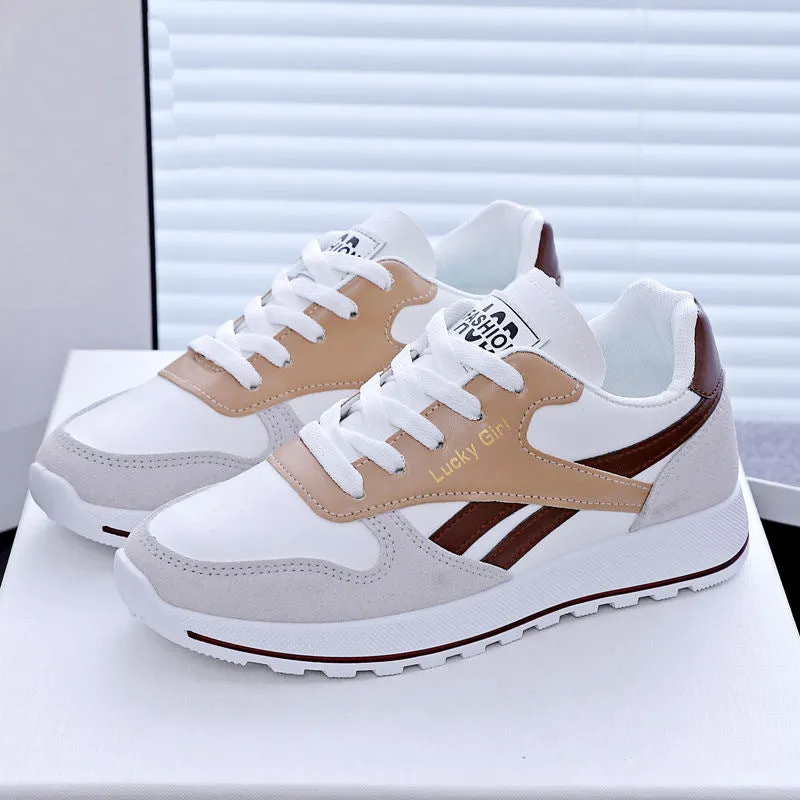 Women's lightweight running sports shoes in white and gray with lace-up front and PU outsole