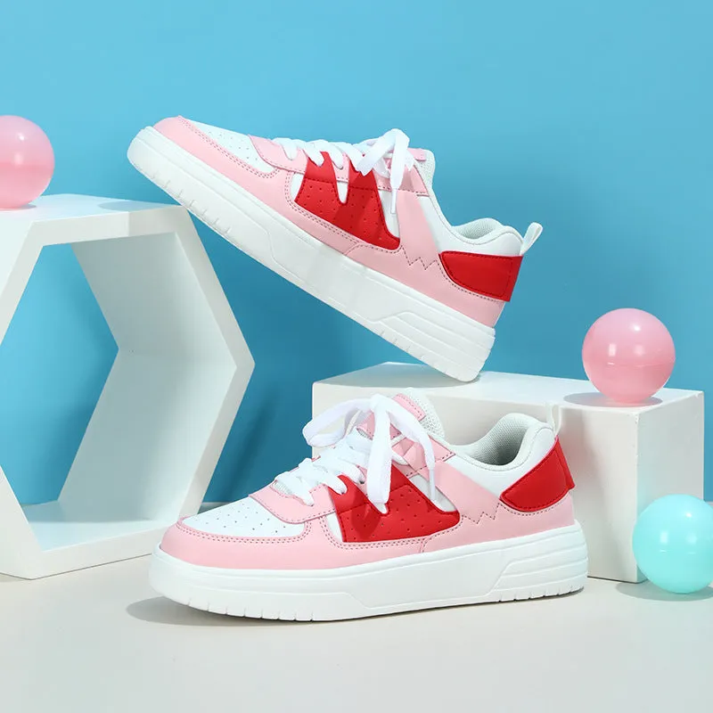 Unisex couple platform sneakers with EVA sole, mid heel 3-5CM, lace-up front, and round toe in a colour variant