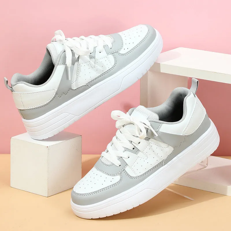 Unisex couple platform sneakers with EVA sole, mid heel 3-5CM, lace-up front, and round toe in a colour variant