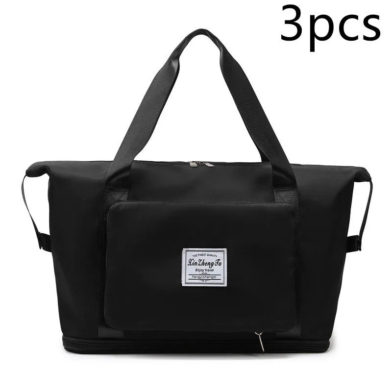 Oxford cloth travel bag in horizontal square shape with black colour and zip closure