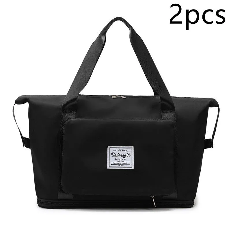 Oxford cloth travel bag in horizontal square shape with black colour and zip closure