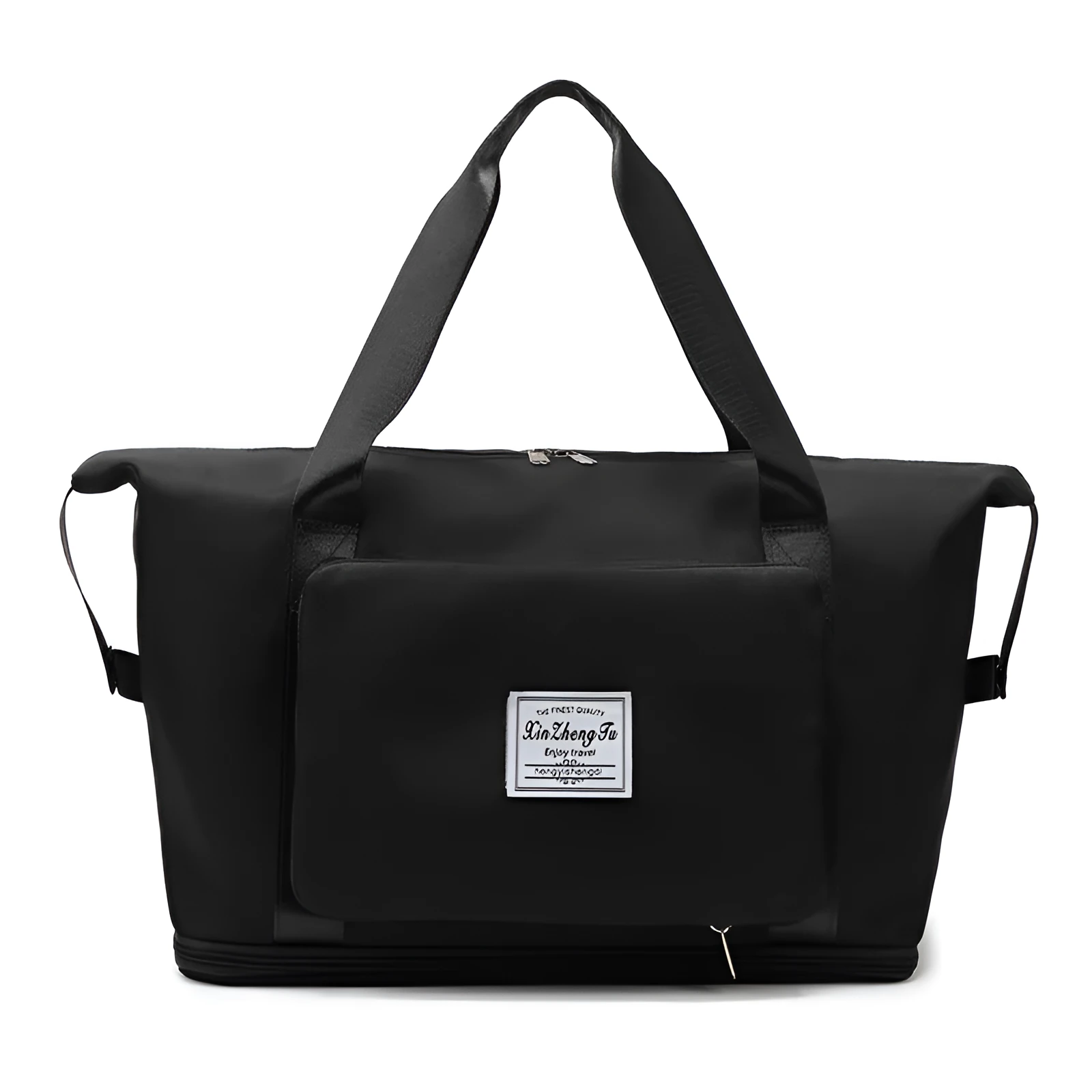 Oxford cloth travel bag in horizontal square shape with black colour and zip closure