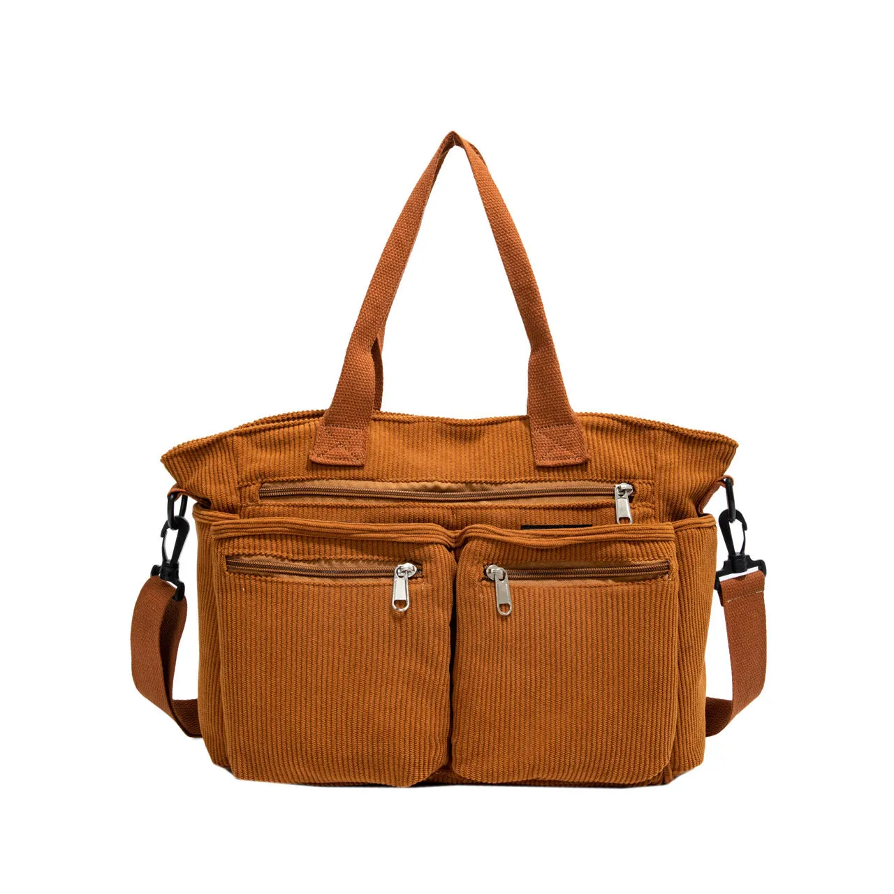 Large capacity corduroy shoulder bag in horizontal square shape with open pocket, 37x14x25cm, available in six colours