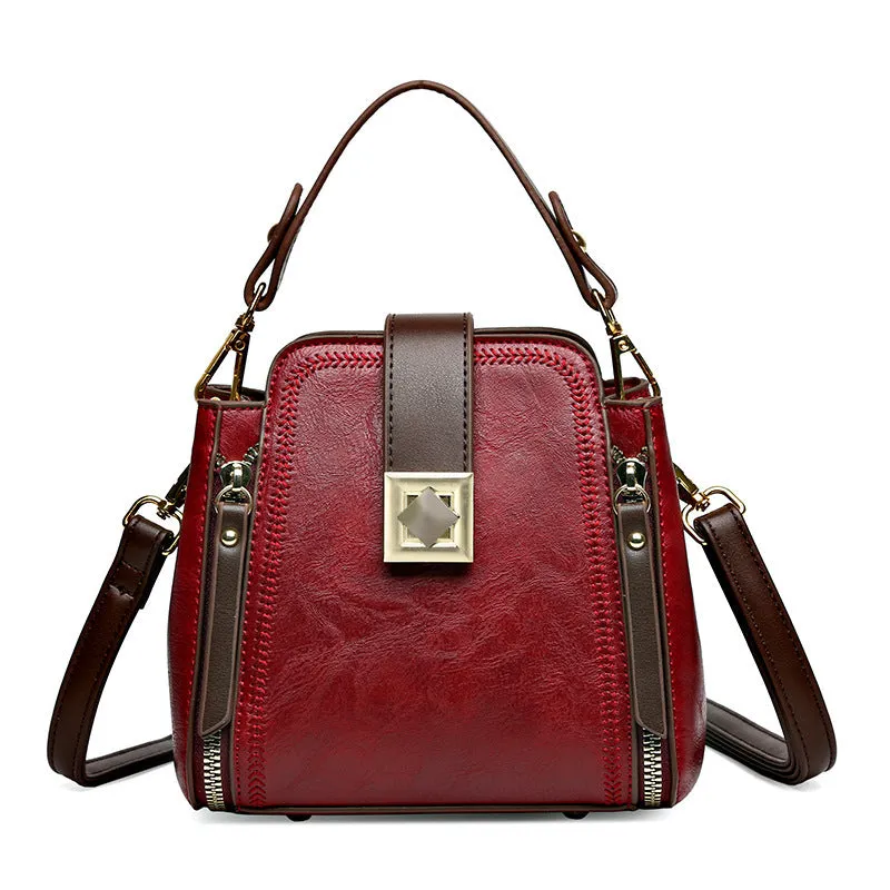 Women's retro soft leather-textured PU shoulder crossbody handbag in brown with sandwich pocket and mobile phone pocket