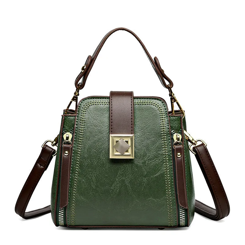 Women's retro soft leather-textured PU shoulder crossbody handbag in brown with sandwich pocket and mobile phone pocket