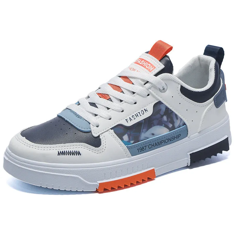 Men's white casual sneakers with lace-up front, low heel, and mesh lining, side view.