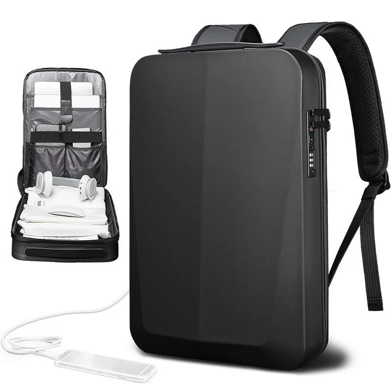 PC blister hard case computer bag with combination lock in silver, 45x30x8cm, business commuting style