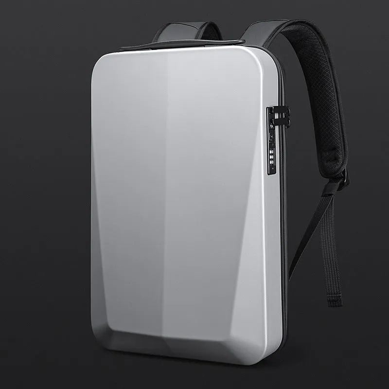 PC blister hard case computer bag with combination lock in silver, 45x30x8cm, business commuting style
