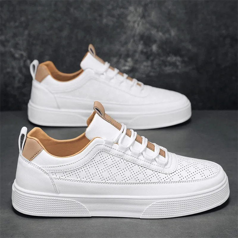 White and white khaki casual board shoes with thick bottom and lace-up closure
