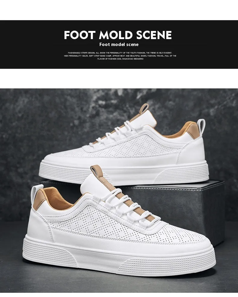 White and white khaki casual board shoes with thick bottom and lace-up closure