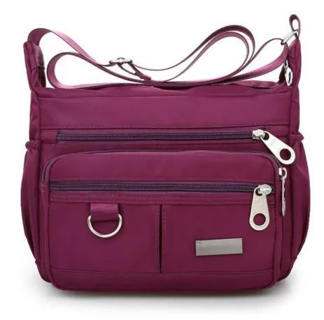 Women's waterproof nylon crossbody shoulder bag with multiple pockets in black