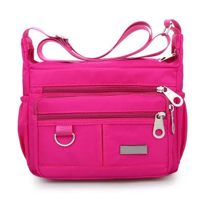 Women's waterproof nylon crossbody shoulder bag with multiple pockets in black