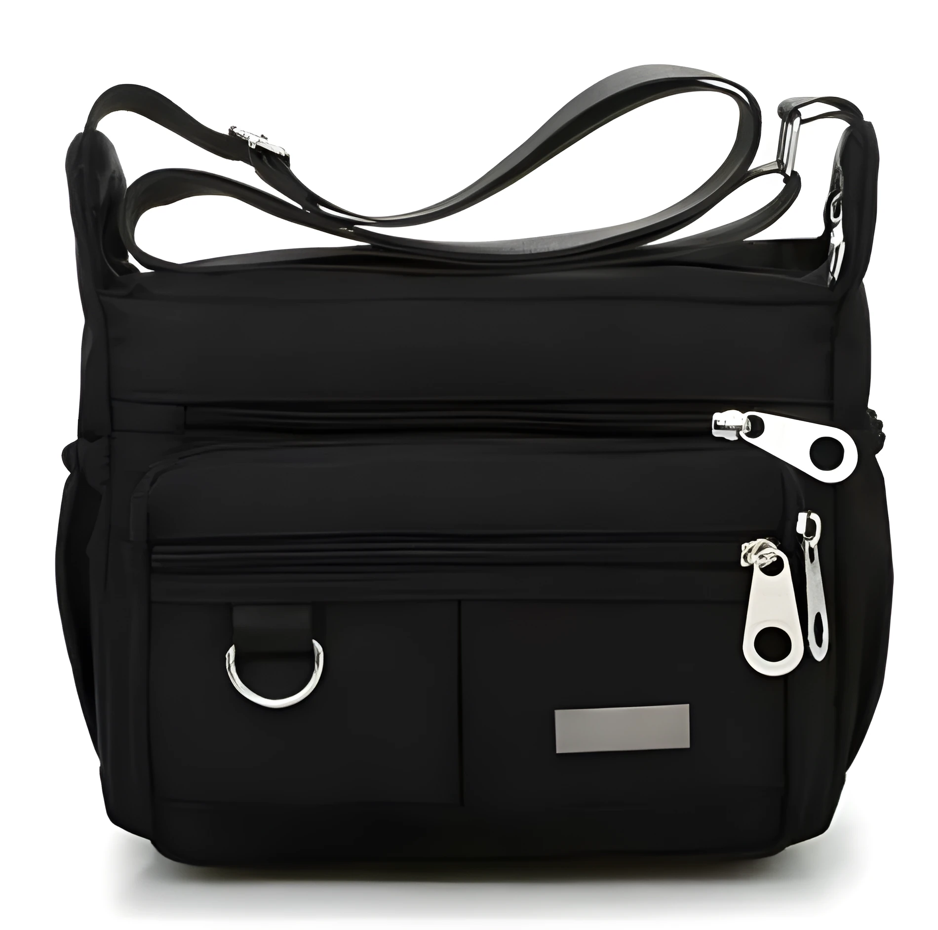 Women's waterproof nylon crossbody shoulder bag with multiple pockets in black