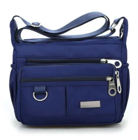 Women's waterproof nylon crossbody shoulder bag with multiple pockets in black