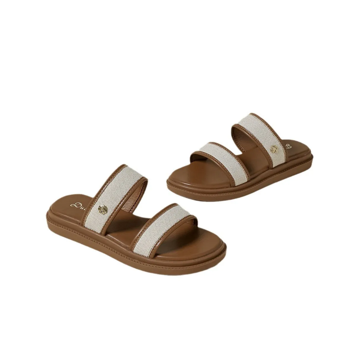 Women's brown and black soft bottom flip-flops with artificial PU upper and retro style