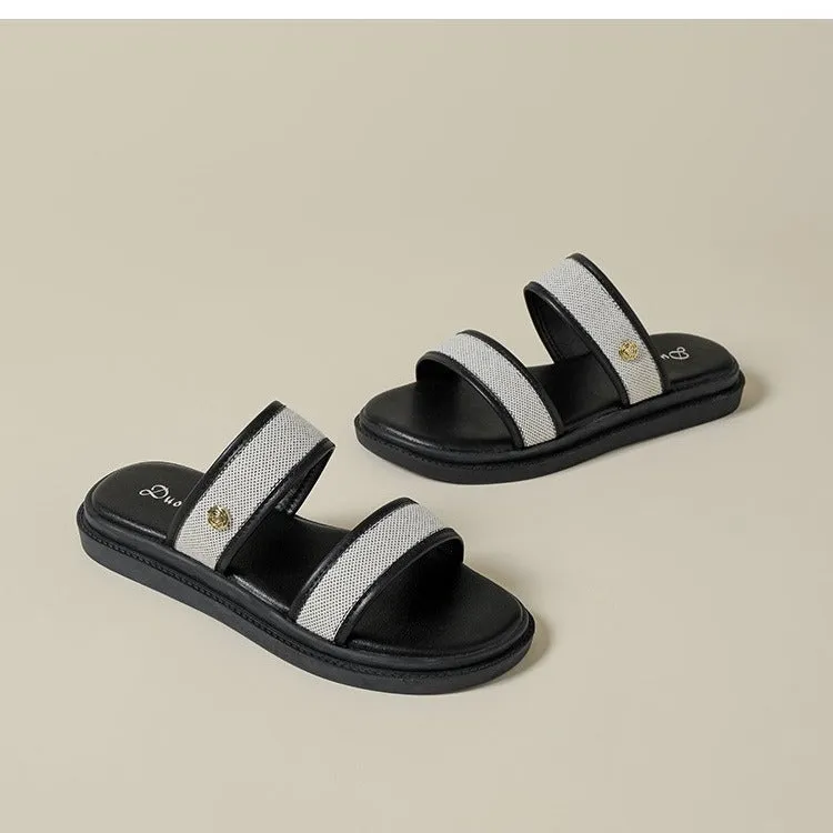 Women's brown and black soft bottom flip-flops with artificial PU upper and retro style