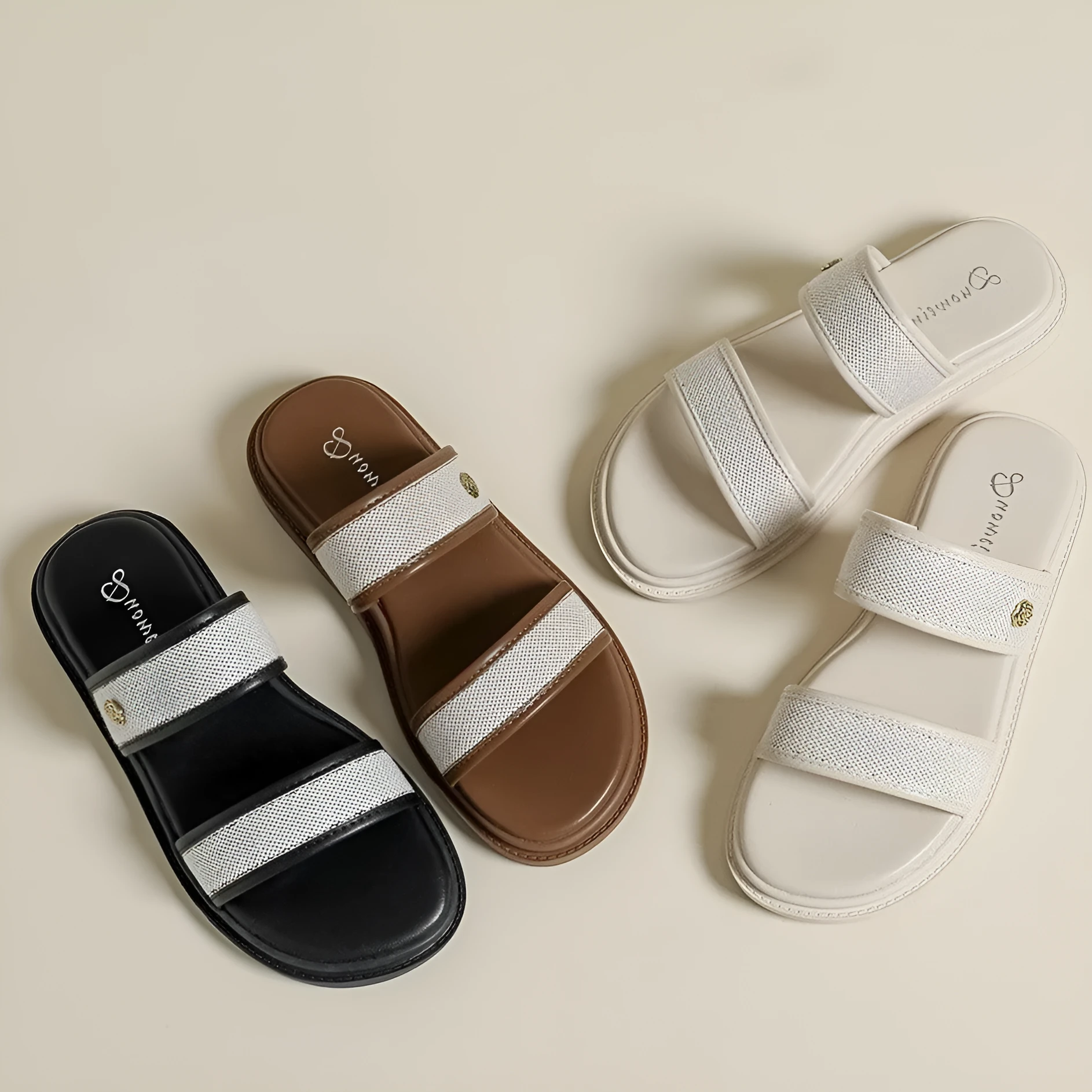 Women's brown and black soft bottom flip-flops with artificial PU upper and retro style