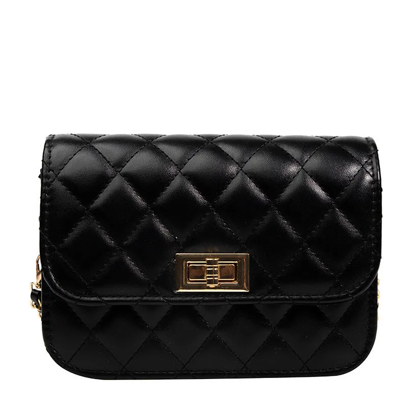 Women's casual diamond chain shoulder messenger bag in beige, PU leather, horizontal square retro style with sewing thread detail