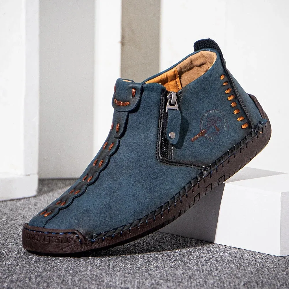Men's Martin ankle boots with side zipper, microfiber upper and rubber sole in multiple colours including black and khaki