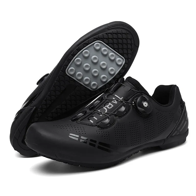 Breathable cycling shoes for men and women, PU upper, nylon outsole, elastic band closure, black colour